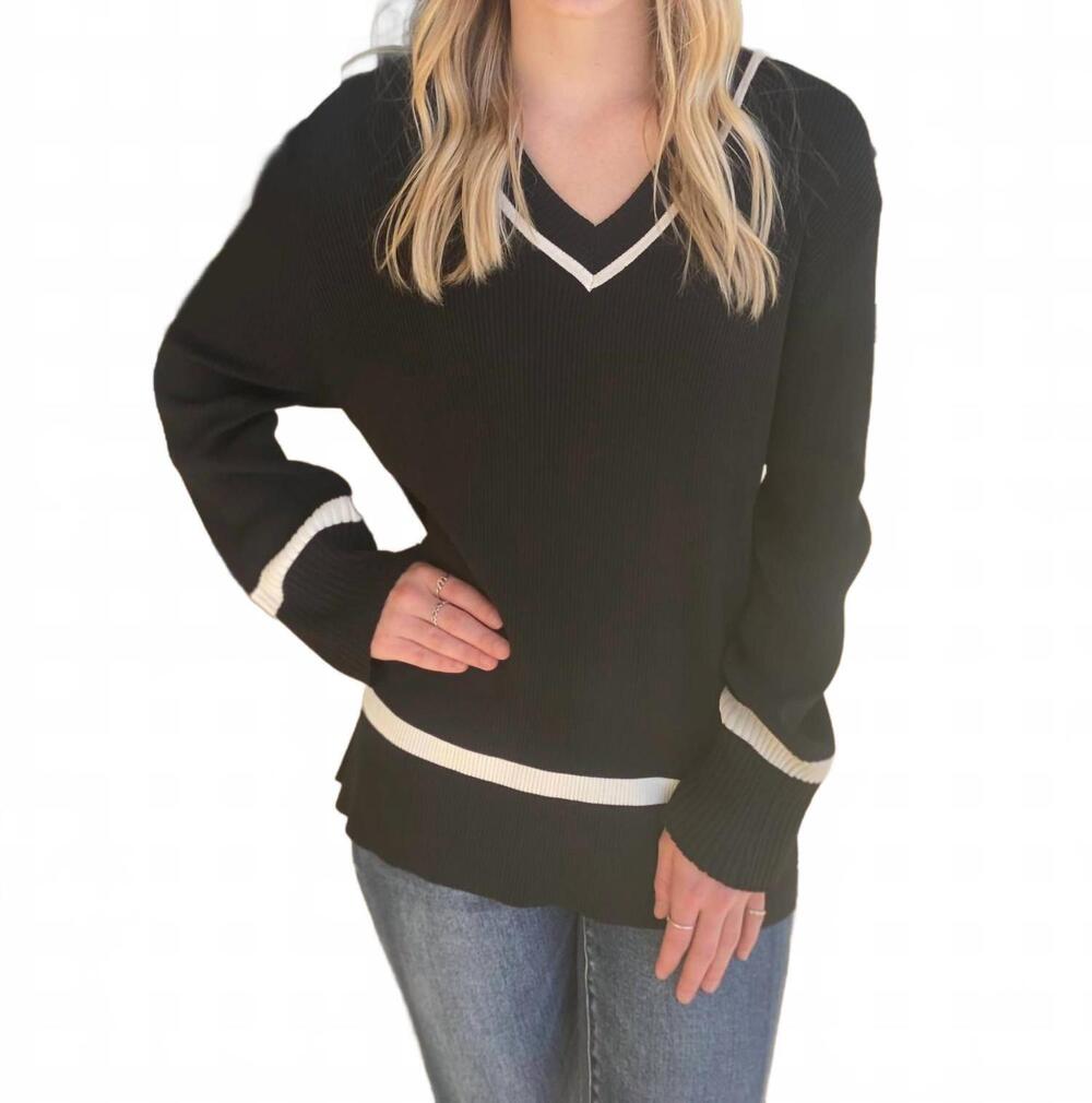 NEW ELAN cameron v-neck sweater in black